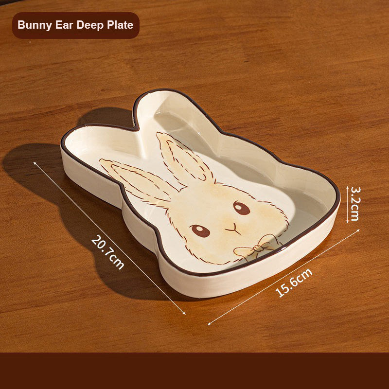 Elegant Cartoon Bunny Ceramic Bowl & Plate Set