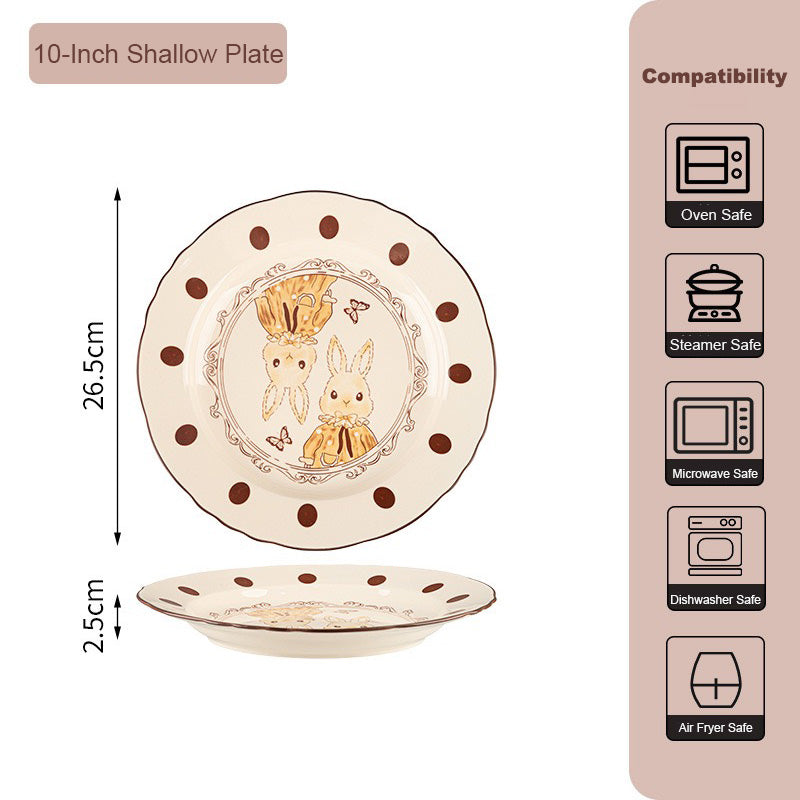Elegant Cartoon Bunny Ceramic Bowl & Plate Set