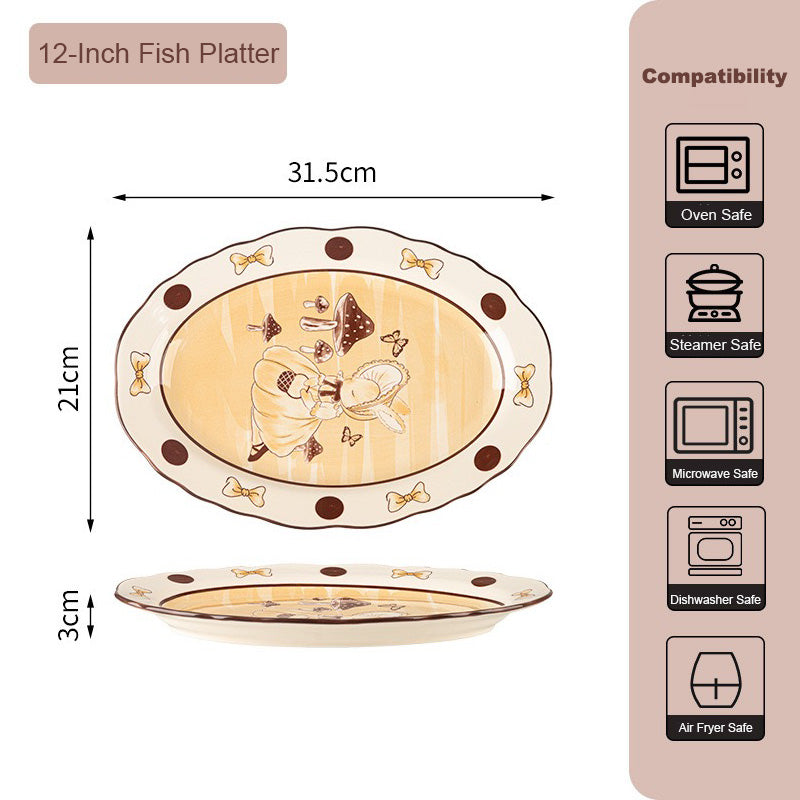 Elegant Cartoon Bunny Ceramic Bowl & Plate Set