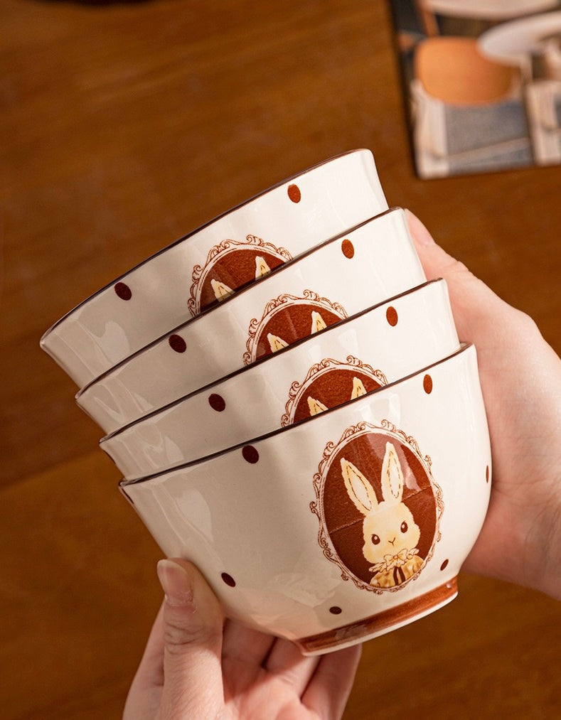 Elegant Cartoon Bunny Ceramic Bowl & Plate Set