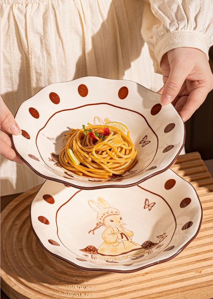Elegant Cartoon Bunny Ceramic Bowl & Plate Set