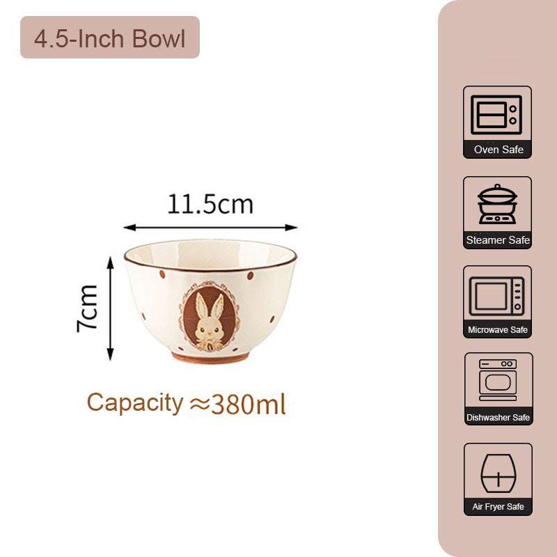 Elegant Cartoon Bunny Ceramic Bowl & Plate Set