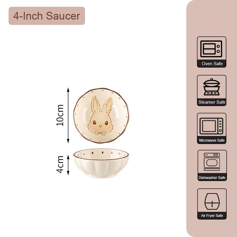 Elegant Cartoon Bunny Ceramic Bowl & Plate Set