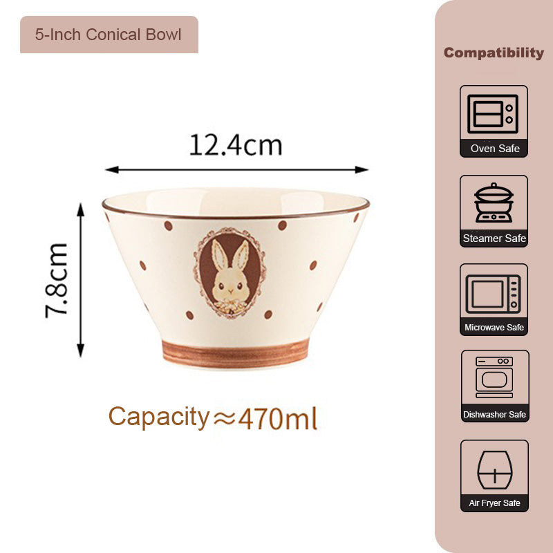 Elegant Cartoon Bunny Ceramic Bowl & Plate Set