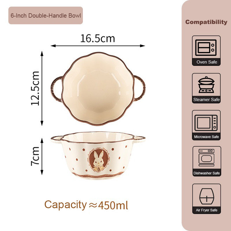 Elegant Cartoon Bunny Ceramic Bowl & Plate Set
