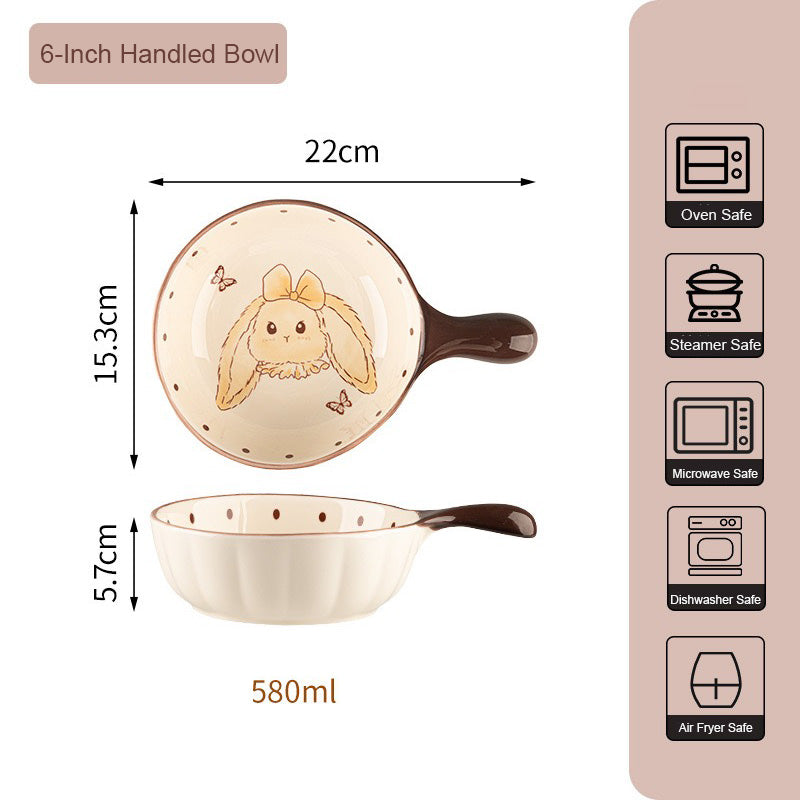 Elegant Cartoon Bunny Ceramic Bowl & Plate Set