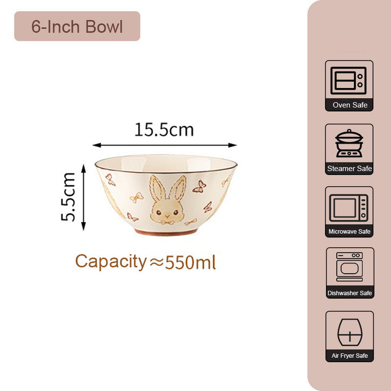 Elegant Cartoon Bunny Ceramic Bowl & Plate Set