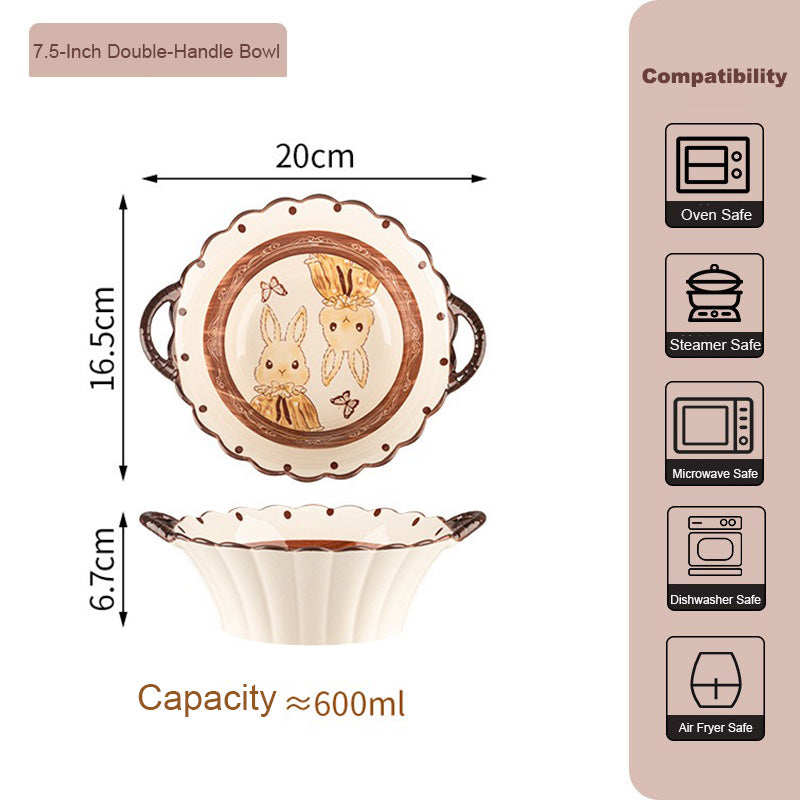 Elegant Cartoon Bunny Ceramic Bowl & Plate Set