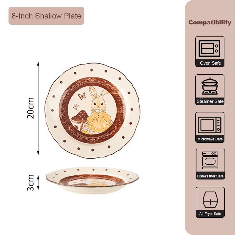 Elegant Cartoon Bunny Ceramic Bowl & Plate Set