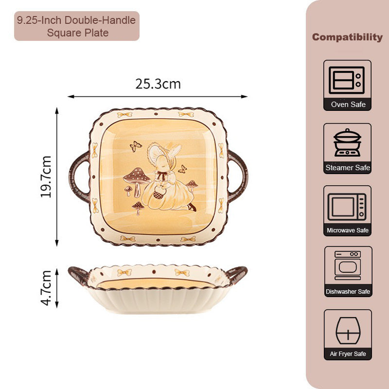 Elegant Cartoon Bunny Ceramic Bowl & Plate Set
